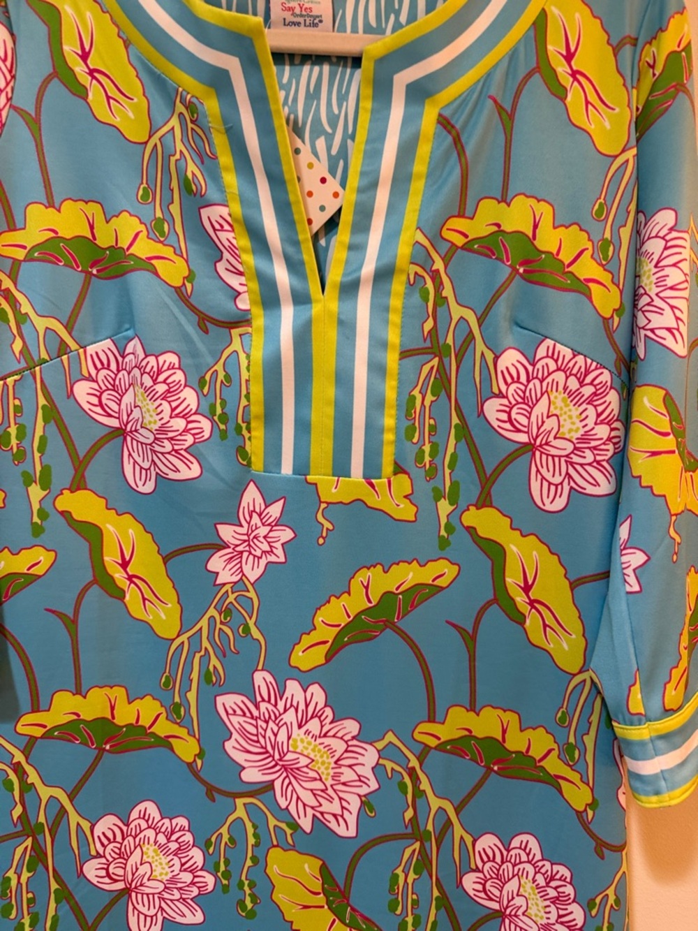 Gretchen Scott Designs Sky Blue Floral Shift Dress with Pink & Green Motif - Picture 5 of 9
